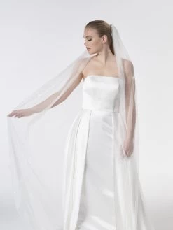 Poirier S47-300-1-Ivoor Sluier -Poirier Trouwjurk poirier s47 300 1 ivory veil 5